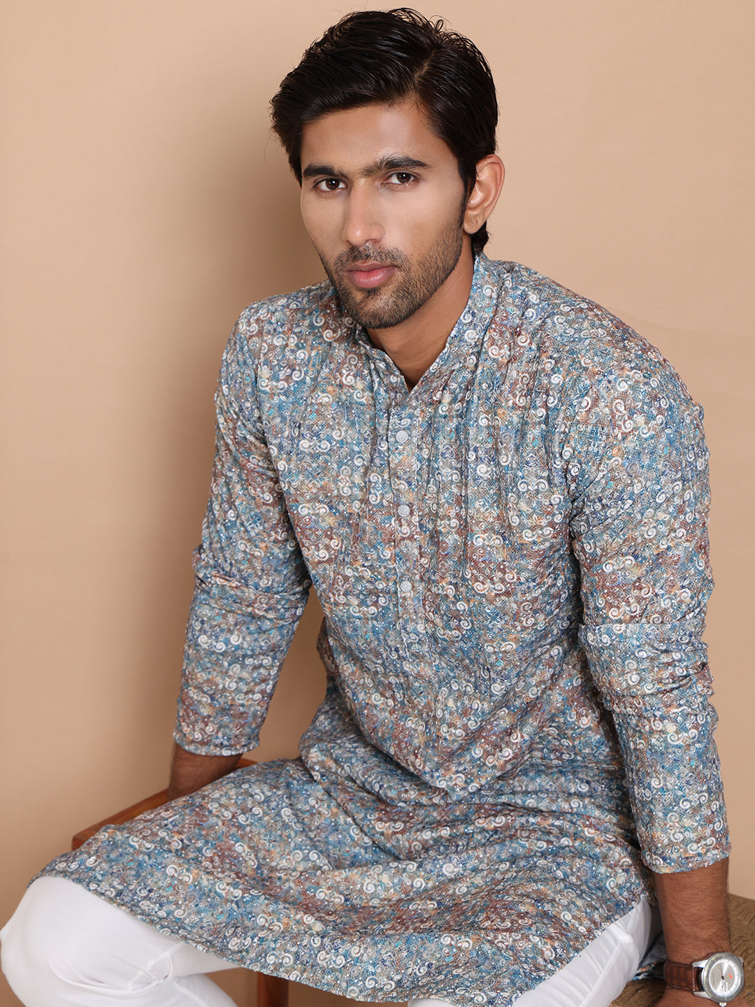 Printed and Emrbroidered Kurta Pyjama Set ( JOKP P 5097Olive )