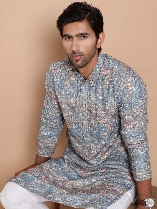Printed and Emrbroidered Kurta Pyjama Set ( JOKP P 5097Olive )