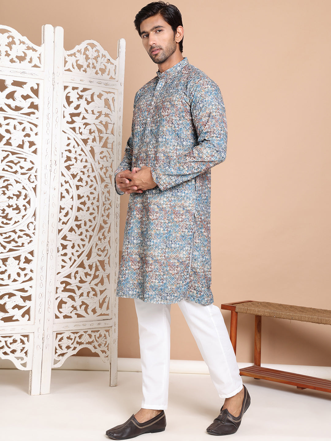 Printed and Emrbroidered Kurta Pyjama Set ( JOKP P 5097Olive )