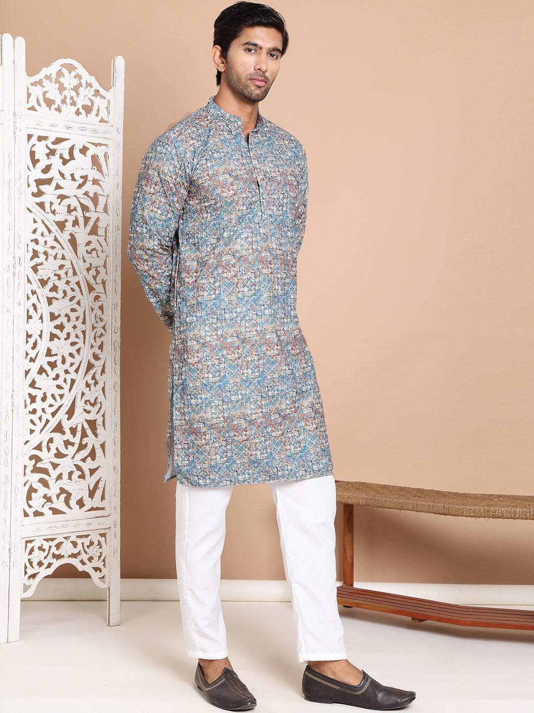 Printed and Emrbroidered Kurta Pyjama Set ( JOKP P 5097Olive )