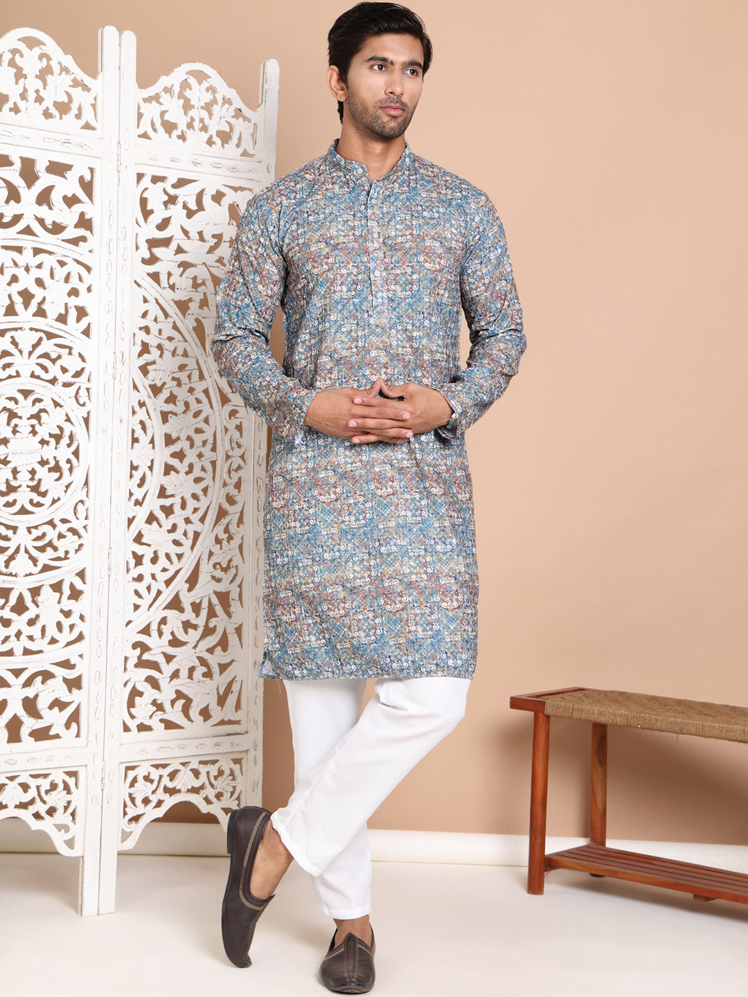 Printed and Emrbroidered Kurta Pyjama Set ( JOKP P 5097Olive )