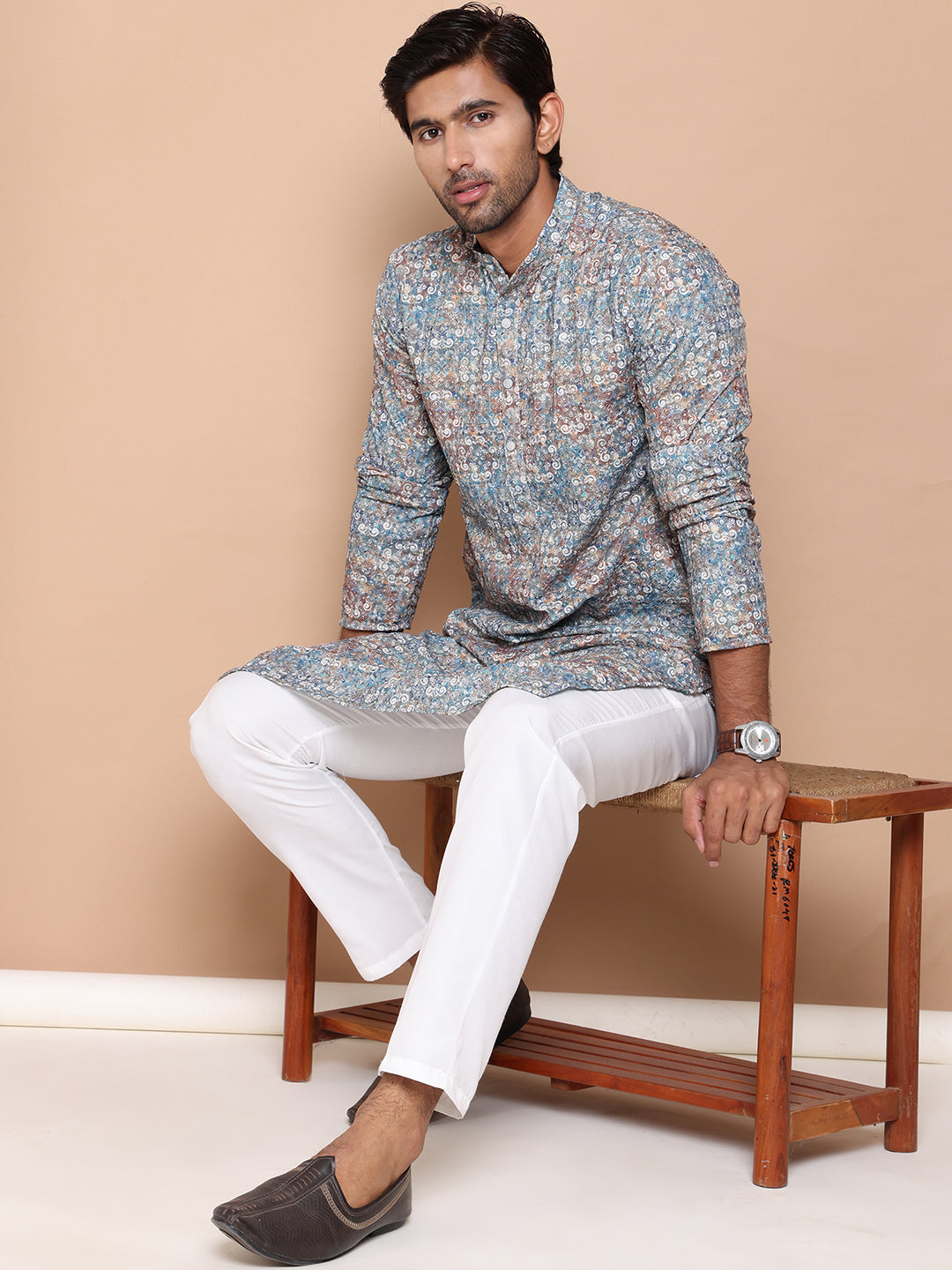 Printed and Emrbroidered Kurta Pyjama Set ( JOKP P 5097Olive )