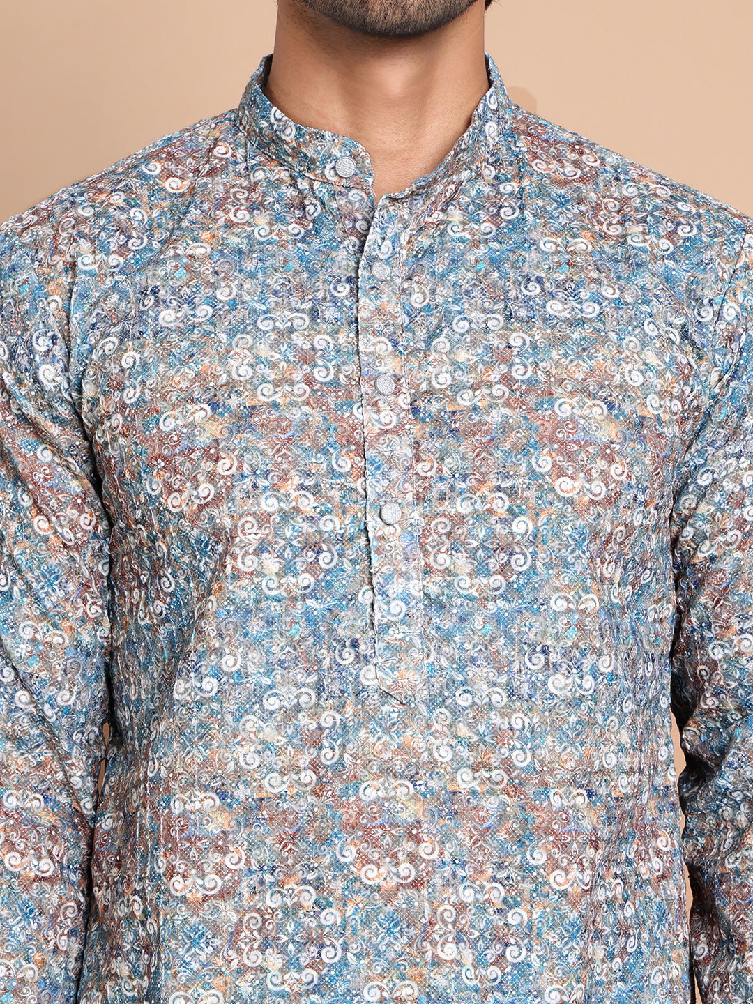 Printed and Emrbroidered Kurta Pyjama Set ( JOKP P 5097Olive )