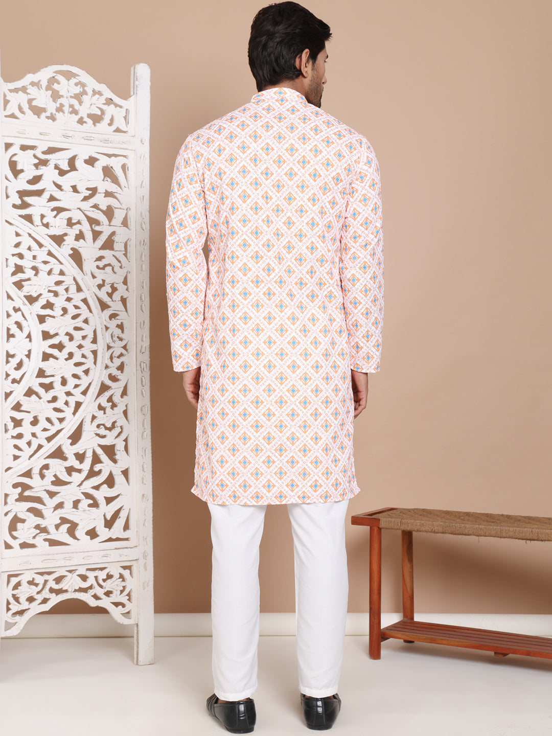 Printed and Emrbroidered Kurta Pyjama Set ( JOKP P 5097Orange )