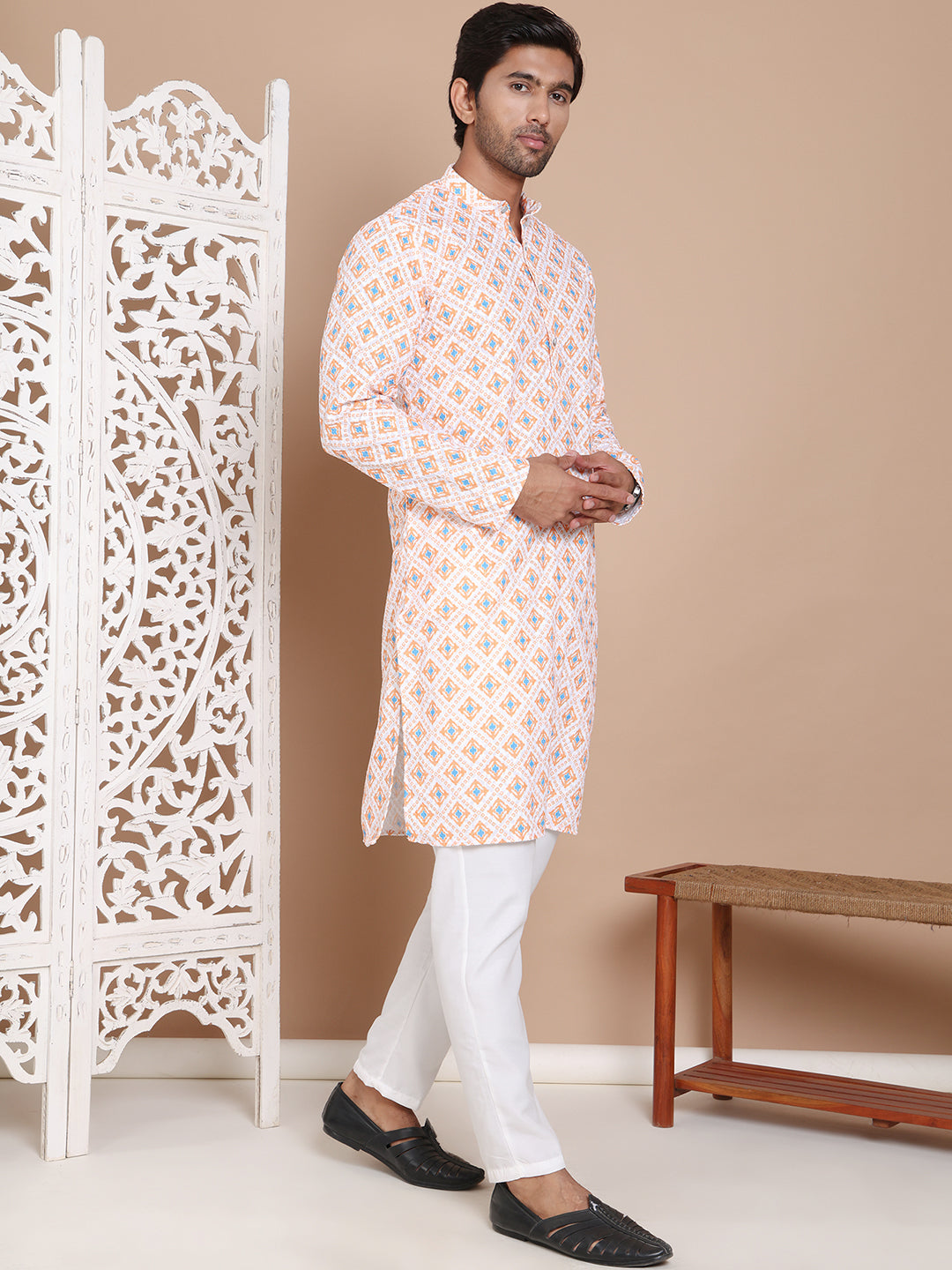 Printed and Emrbroidered Kurta Pyjama Set ( JOKP P 5097Orange )
