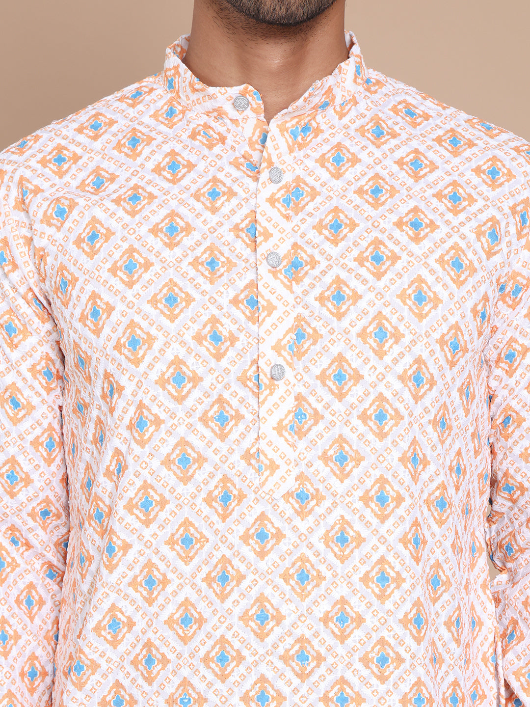 Printed and Emrbroidered Kurta Pyjama Set ( JOKP P 5097Orange )