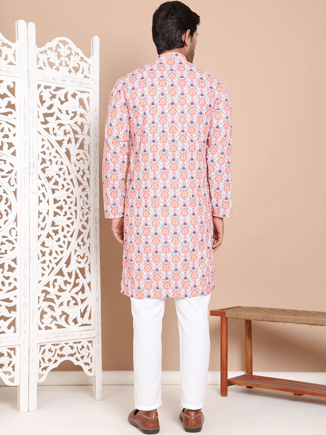 Printed and Emrbroidered Kurta Pyjama Set ( JOKP P 5097Peach )