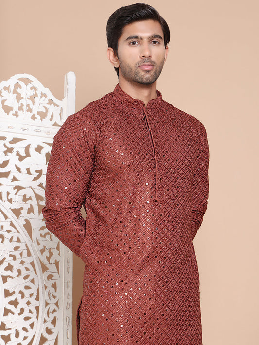 Embroidered and Sequence Kurta with Pyjama For Men ( JOKP P 5098Brown ) [FF] [J-2-3]