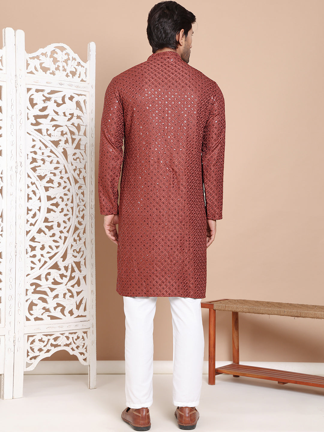Embroidered and Sequence Kurta with Pyjama For Men ( JOKP P 5098Brown ) [FF] [J-2-3]
