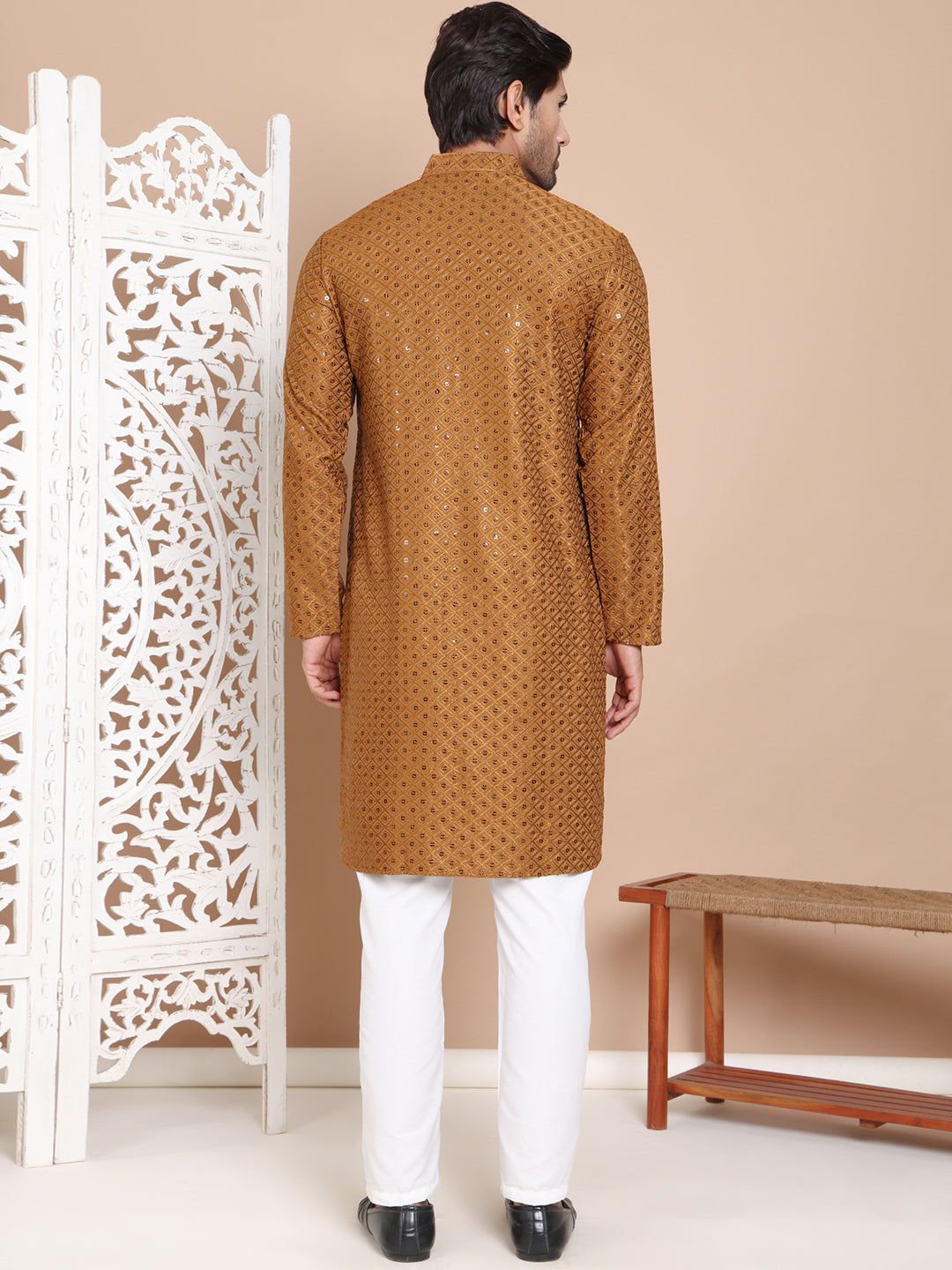 Embroidered and Sequence Kurta with Pyjama For Men ( JOKP P 5098Mustard ) [FF] [J-2-3]