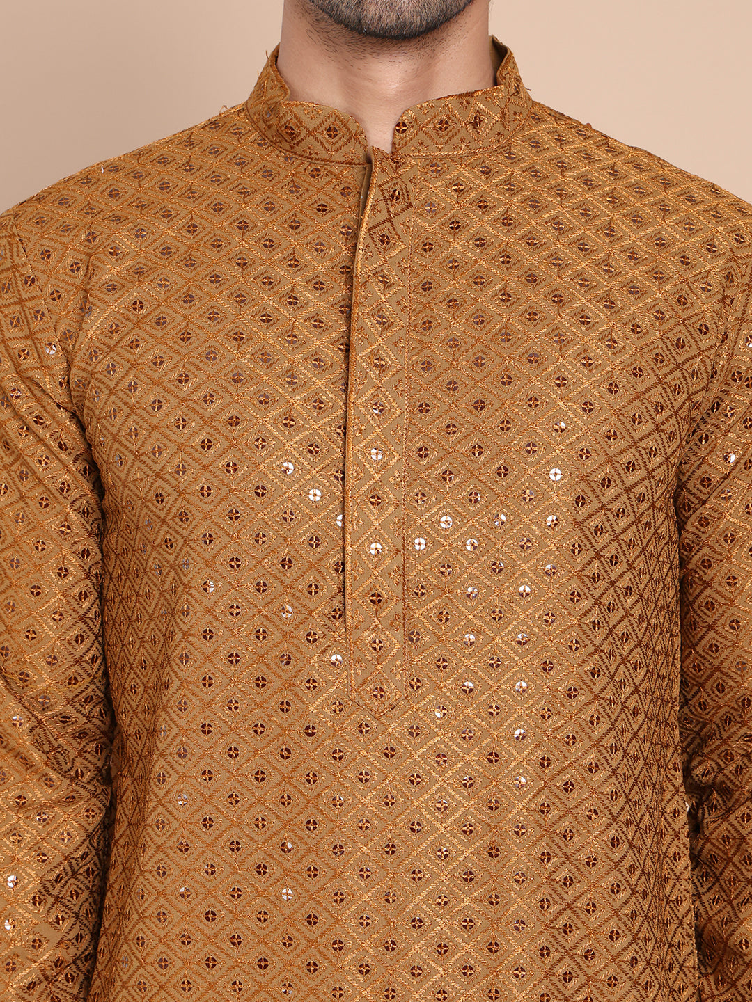 Embroidered and Sequence Kurta with Pyjama For Men ( JOKP P 5098Mustard ) [FF] [J-2-3]