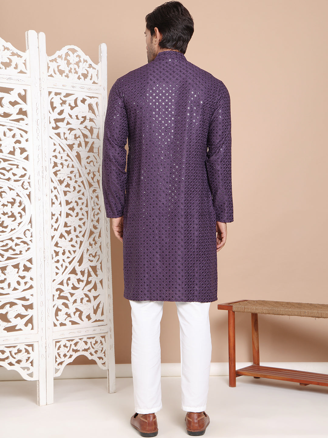 Embroidered and Sequence Kurta with Pyjama For Men ( JOKP P 5098Purple ) [FF] [J-2-3]