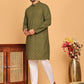 Embroidered Cotton Kurta with Pyjama ( JOKP P 5099 Olive )