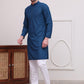Embroidered Cotton Kurta with Pyjama ( JOKP P 5099Teal )