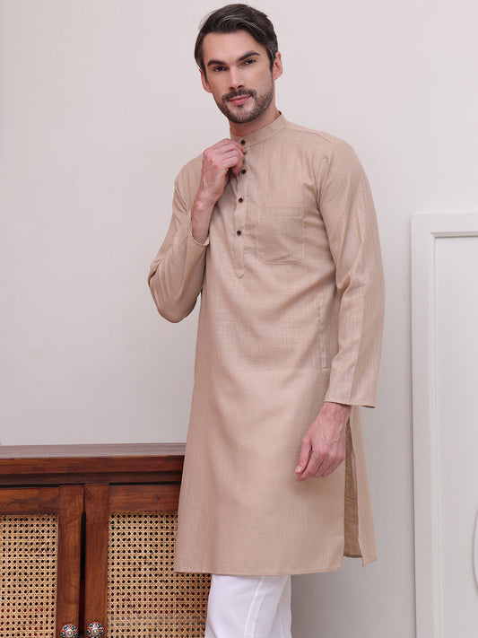 Pure Cotton Solid Kurta Pyjama Set ( JOKP P 5101Beige )