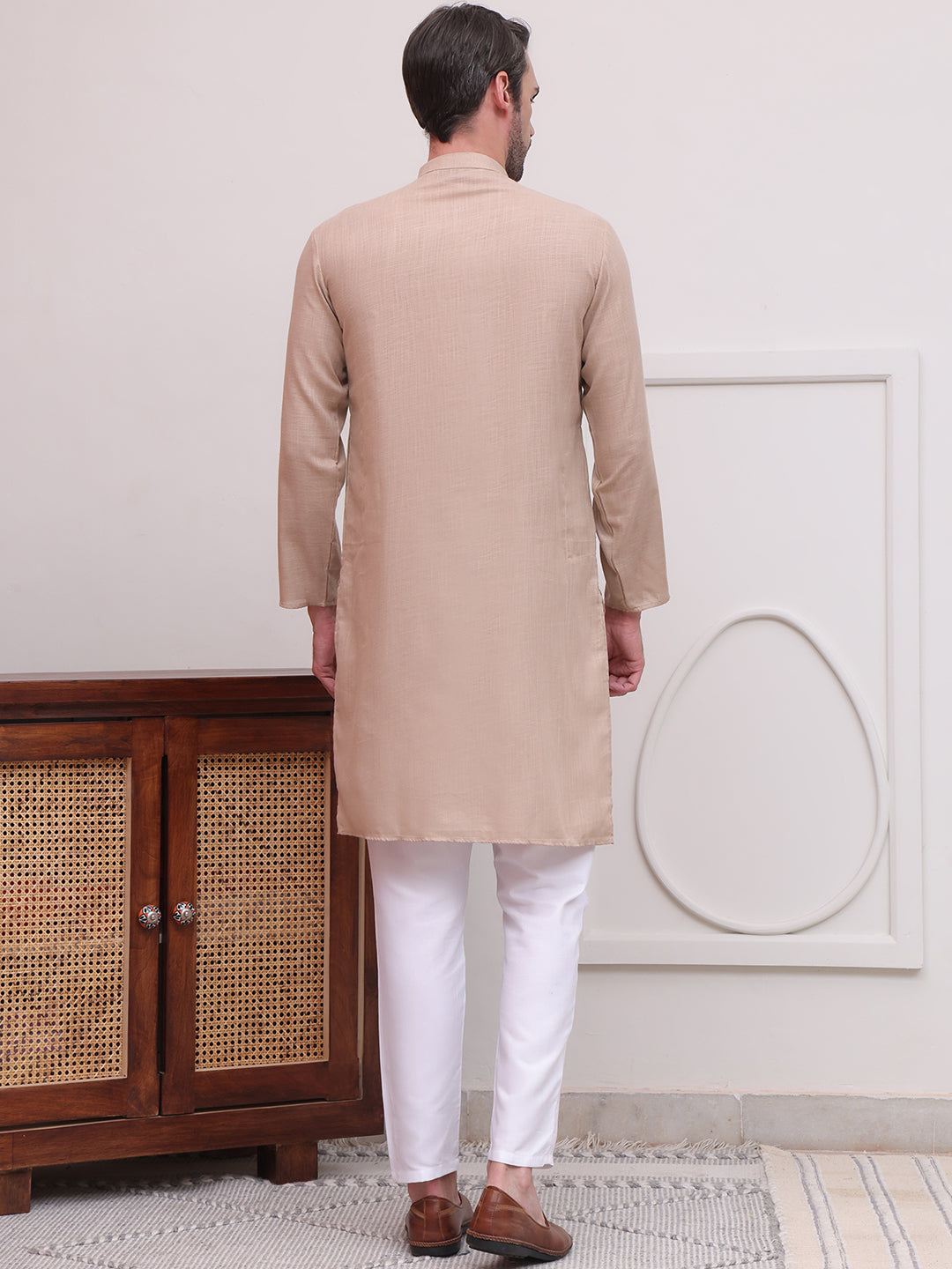 Pure Cotton Solid Kurta Pyjama Set ( JOKP P 5101Beige )