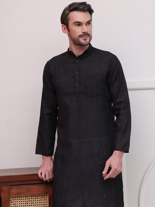 Pure Cotton Solid Kurta Pyjama Set ( JOKP P 5101Black )