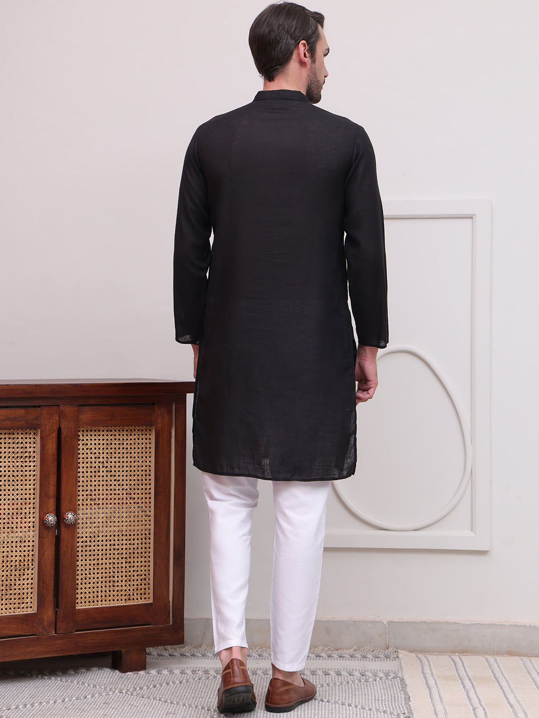 Pure Cotton Solid Kurta Pyjama Set ( JOKP P 5101Black )