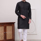 Pure Cotton Solid Kurta Pyjama Set ( JOKP P 5101Black )