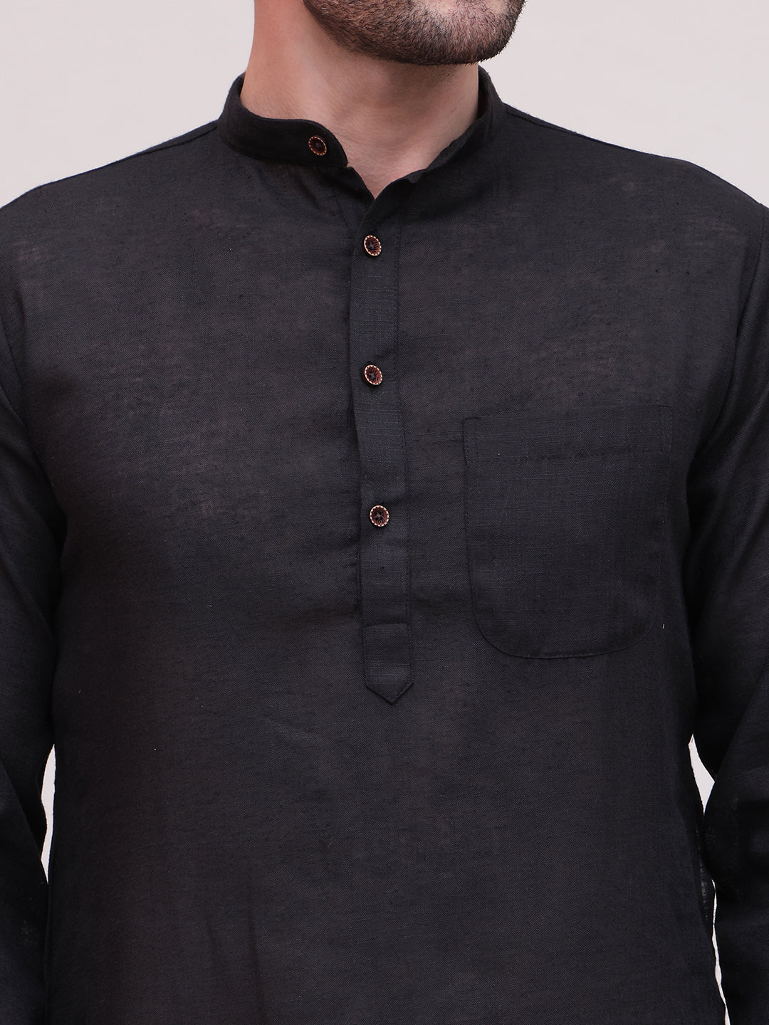 Pure Cotton Solid Kurta Pyjama Set ( JOKP P 5101Black )