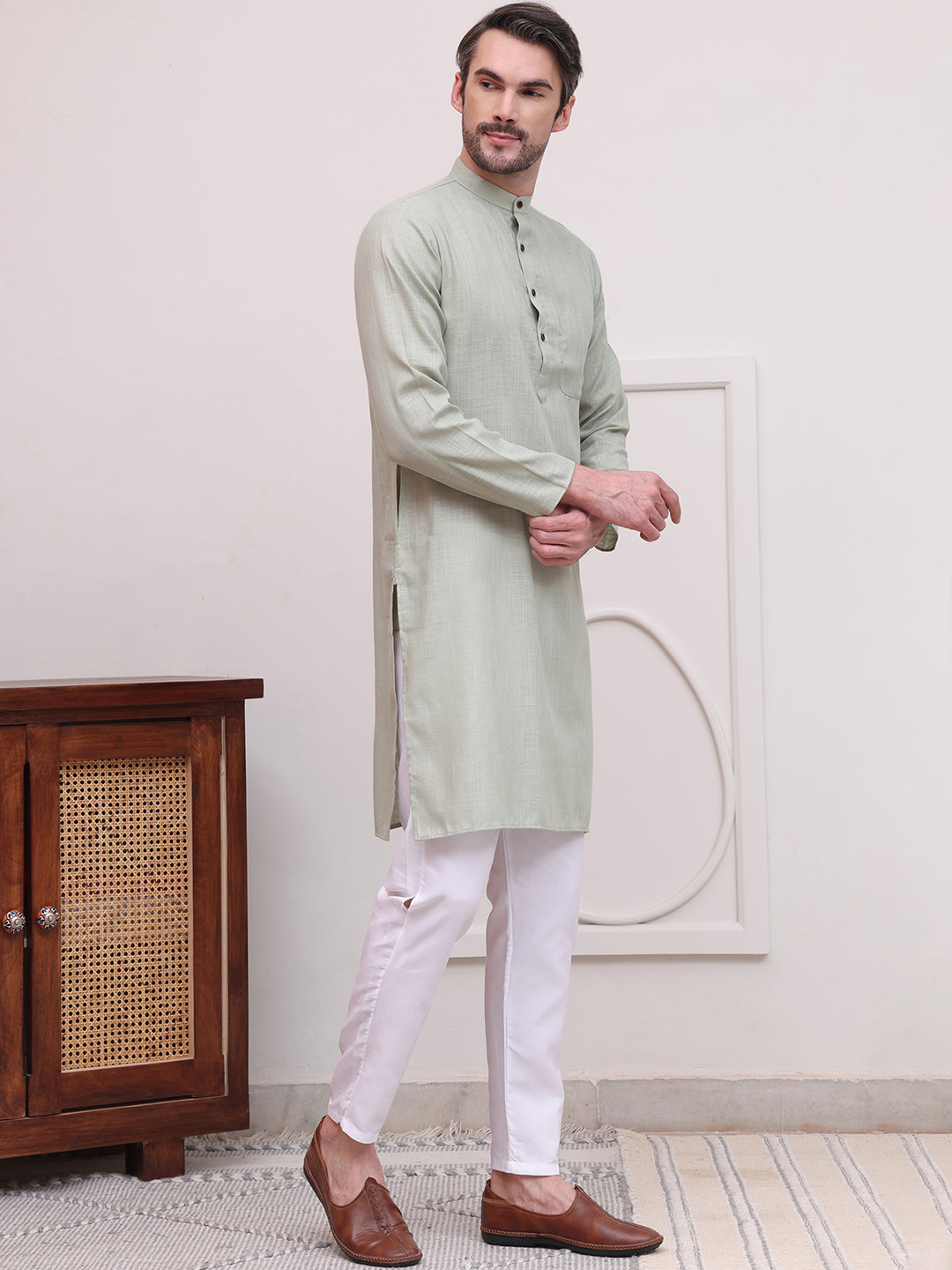 Pure Cotton Solid Kurta Pyjama Set ( JOKP P 5101Pista )