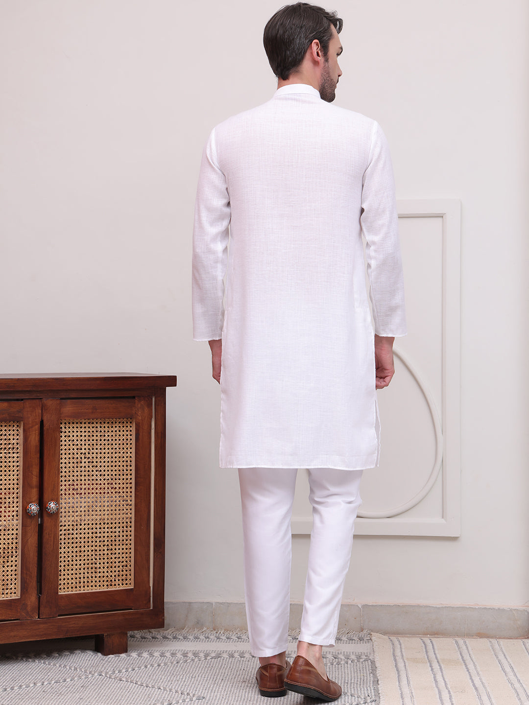 Pure Cotton Solid Kurta Pyjama Set ( JOKP P 5101White )