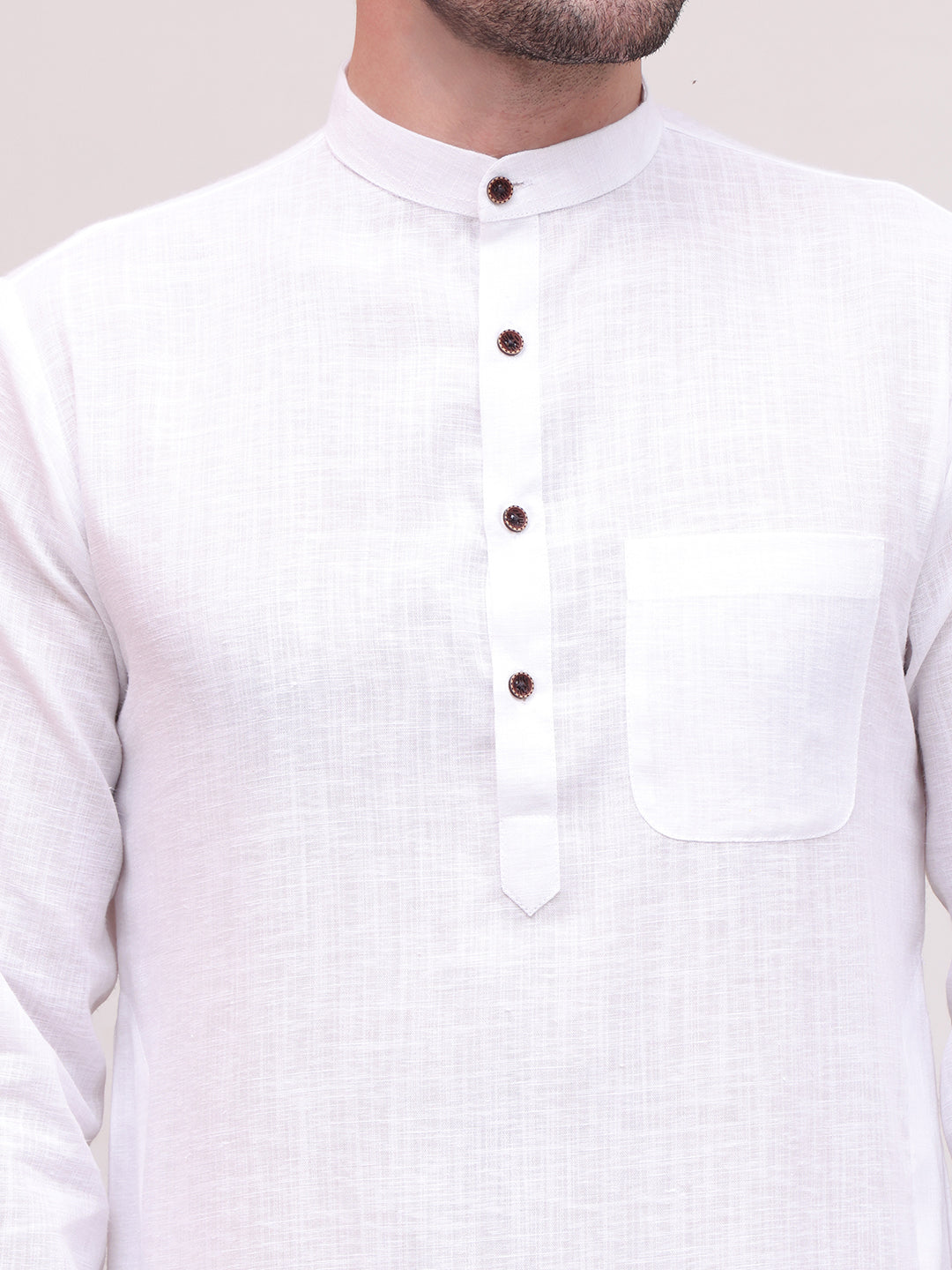 Pure Cotton Solid Kurta Pyjama Set ( JOKP P 5101White )