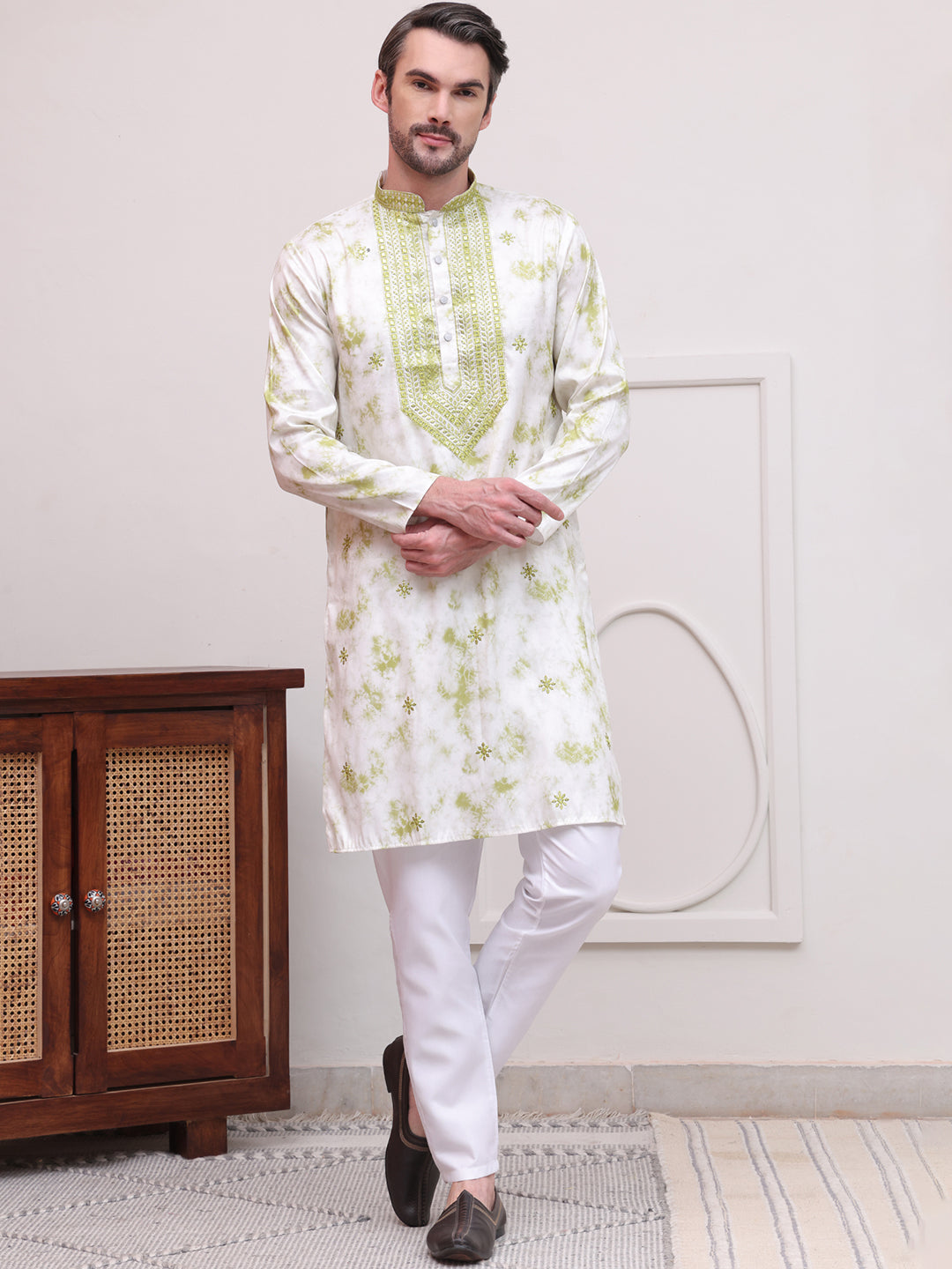 Stone Print With Embroidered kurta Set ( JOKP P 5102Green )