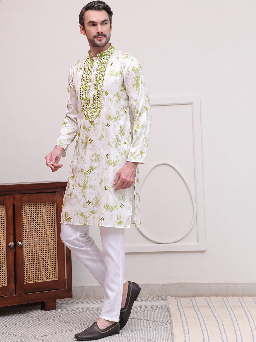 Stone Print With Embroidered kurta Set ( JOKP P 5102Green )