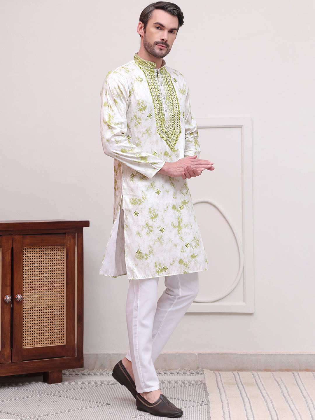 Stone Print With Embroidered kurta Set ( JOKP P 5102Green )