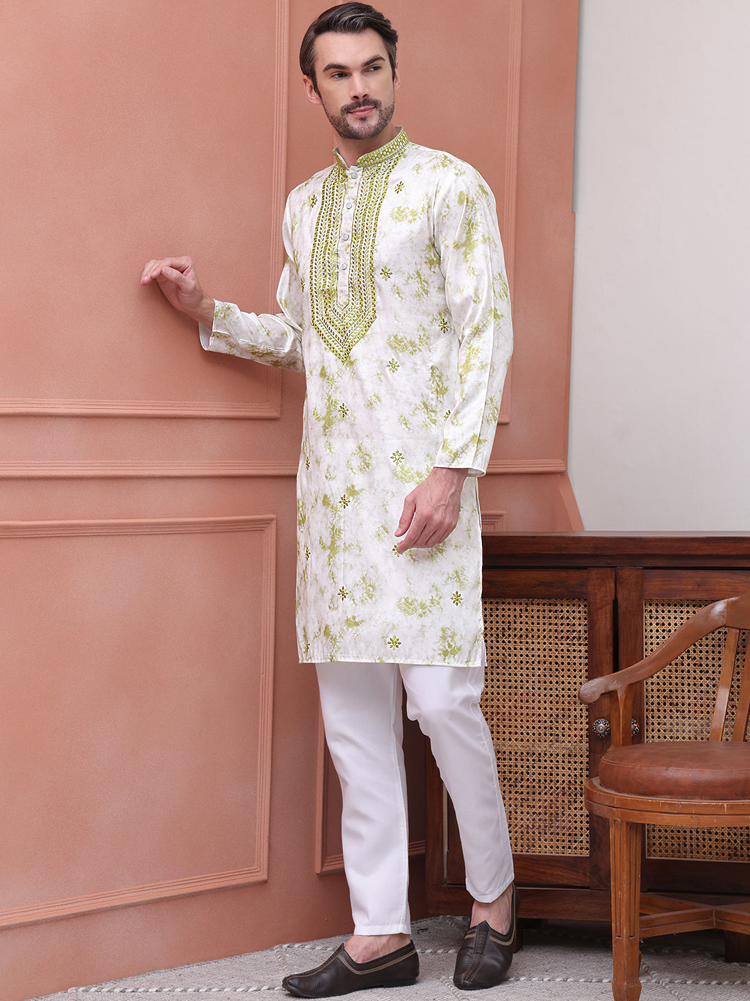 Stone Print With Embroidered kurta Set ( JOKP P 5102Green )