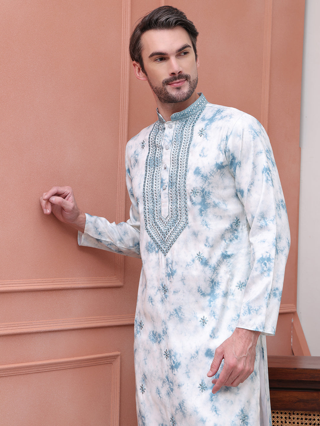 Stone Print With Embroidered kurta Set ( JOKP P 5102Sky )