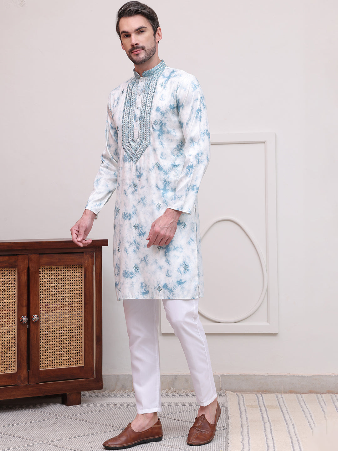 Stone Print With Embroidered kurta Set ( JOKP P 5102Sky )