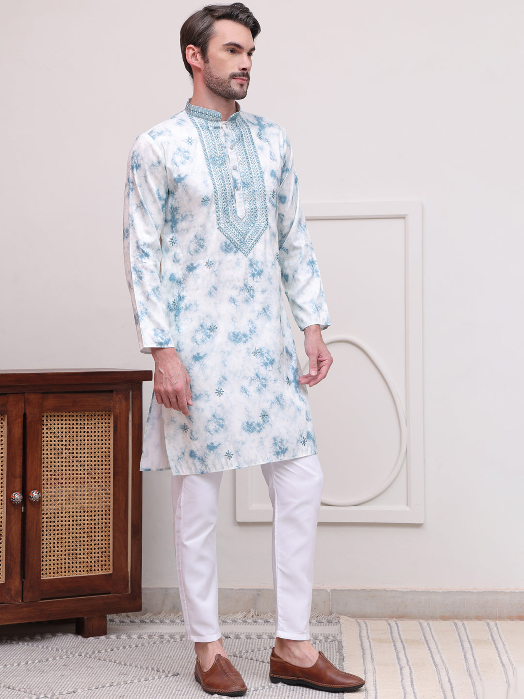 Stone Print With Embroidered kurta Set ( JOKP P 5102Sky )