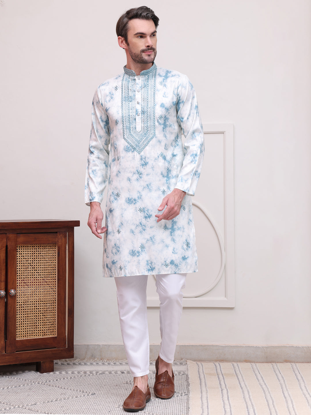 Stone Print With Embroidered kurta Set ( JOKP P 5102Sky )