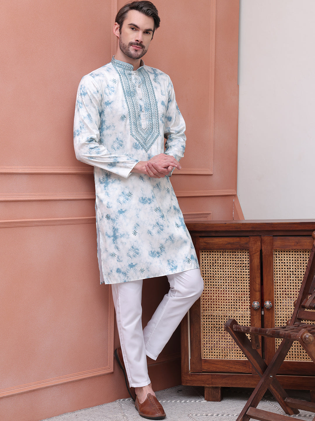 Stone Print With Embroidered kurta Set ( JOKP P 5102Sky )