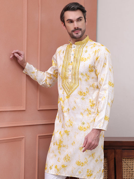 Stone Print With Embroidered kurta Set ( JOKP P 5102Yellow )