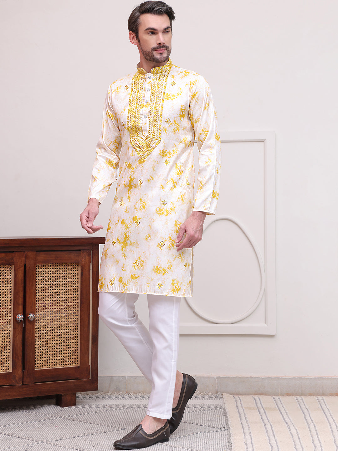 Stone Print With Embroidered kurta Set ( JOKP P 5102Yellow )
