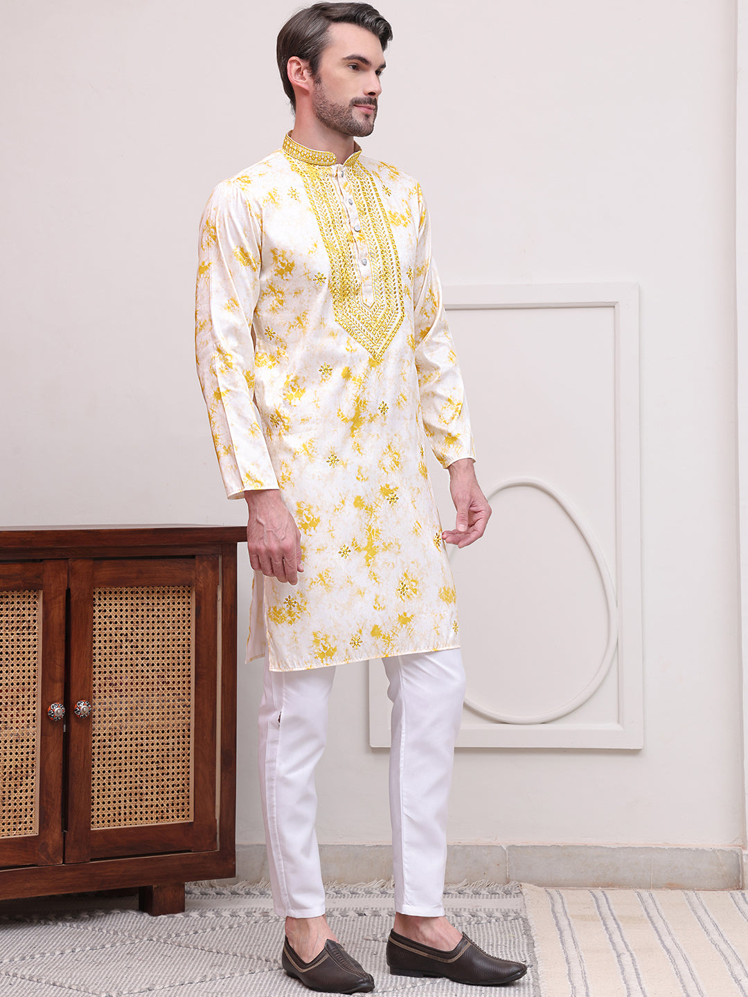 Stone Print With Embroidered kurta Set ( JOKP P 5102Yellow )