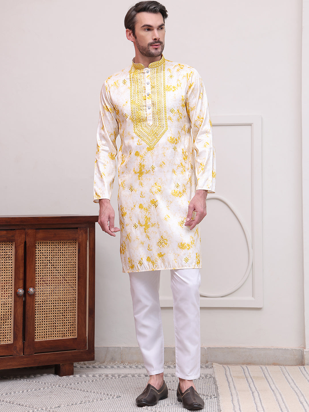 Stone Print With Embroidered kurta Set ( JOKP P 5102Yellow )