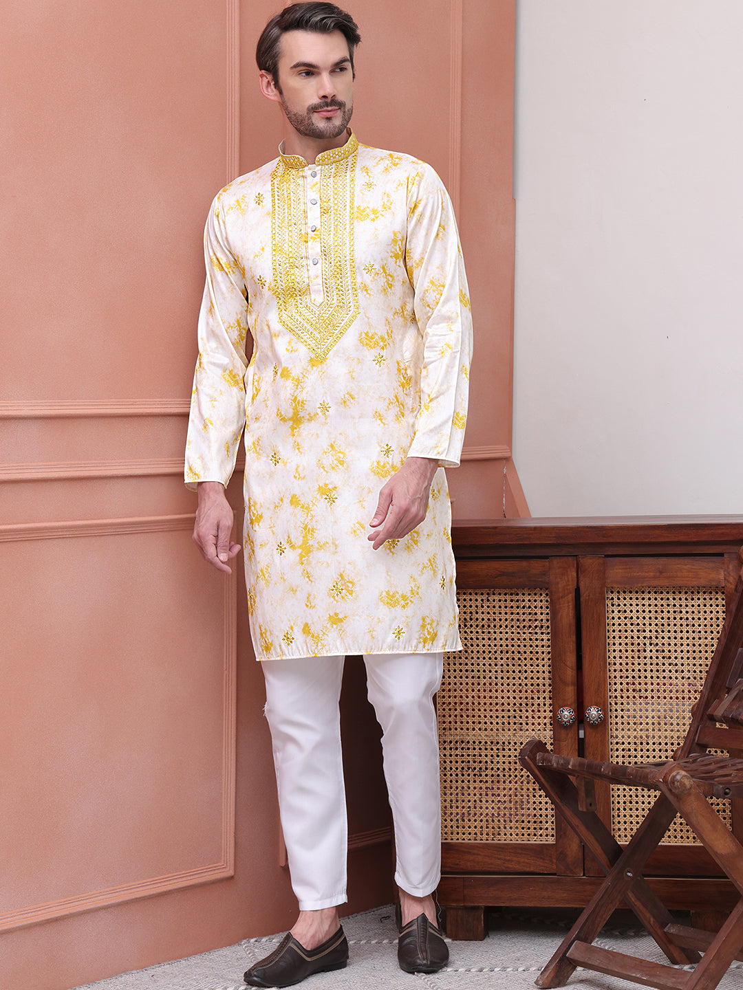 Stone Print With Embroidered kurta Set ( JOKP P 5102Yellow )