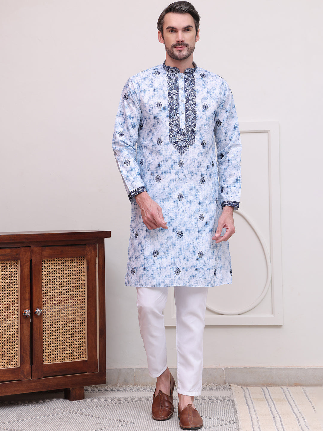Stone Print With Embroidered kurta Set ( JOKP P 5103Blue )