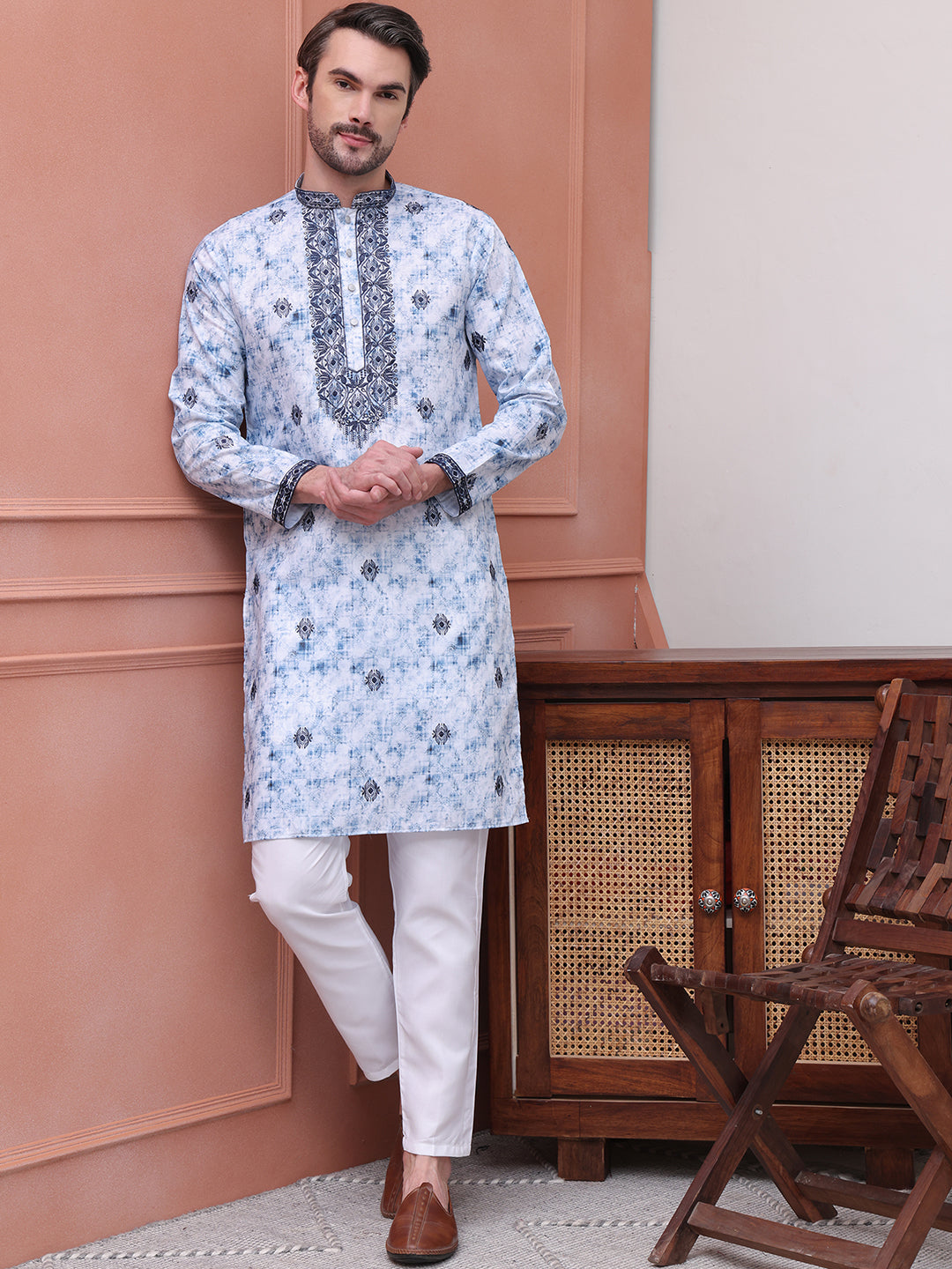 Stone Print With Embroidered kurta Set ( JOKP P 5103Blue )