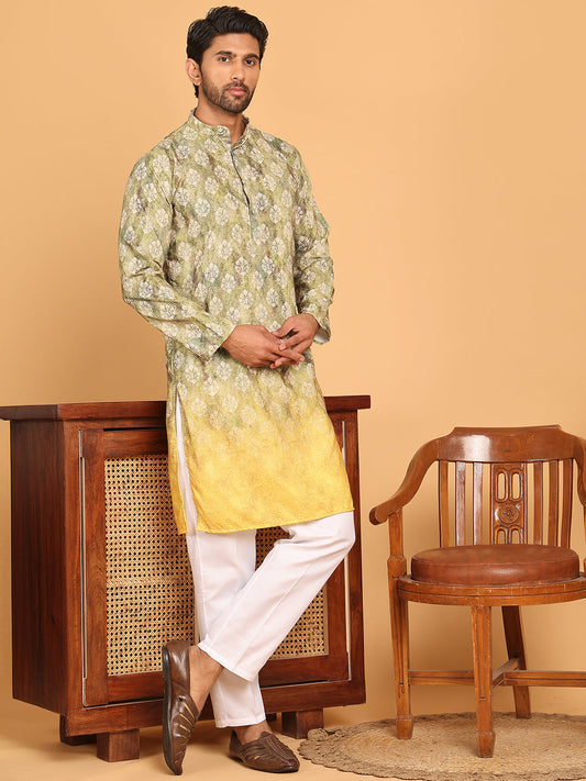 Digital Printed Kurta Pyjama Set ( JOKP P 5104 Green )