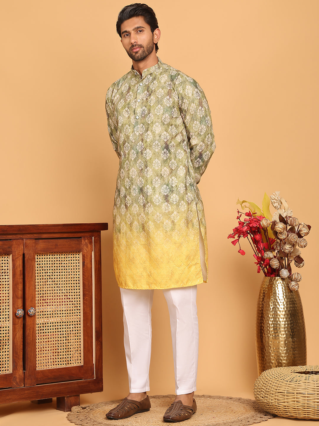 Digital Printed Kurta Pyjama Set ( JOKP P 5104 Green )