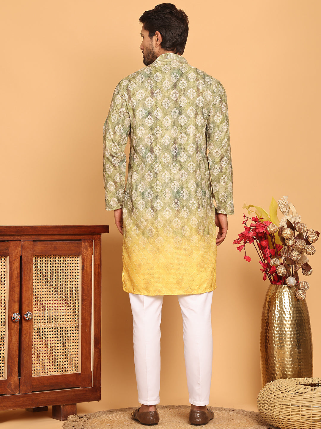 Digital Printed Kurta Pyjama Set ( JOKP P 5104 Green )