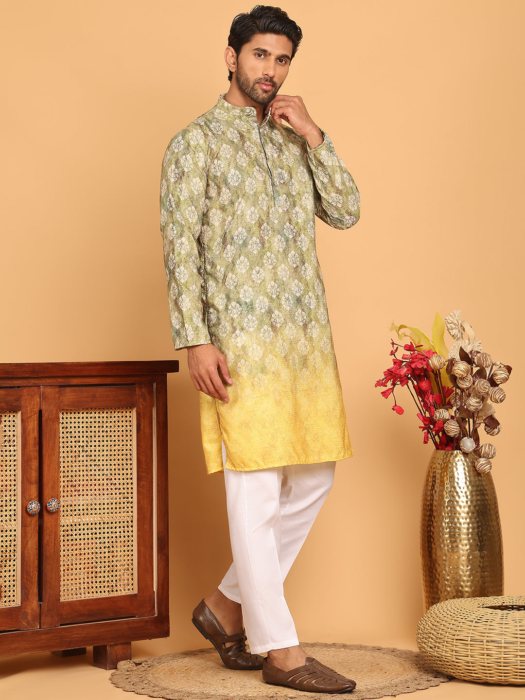 Digital Printed Kurta Pyjama Set ( JOKP P 5104 Green )
