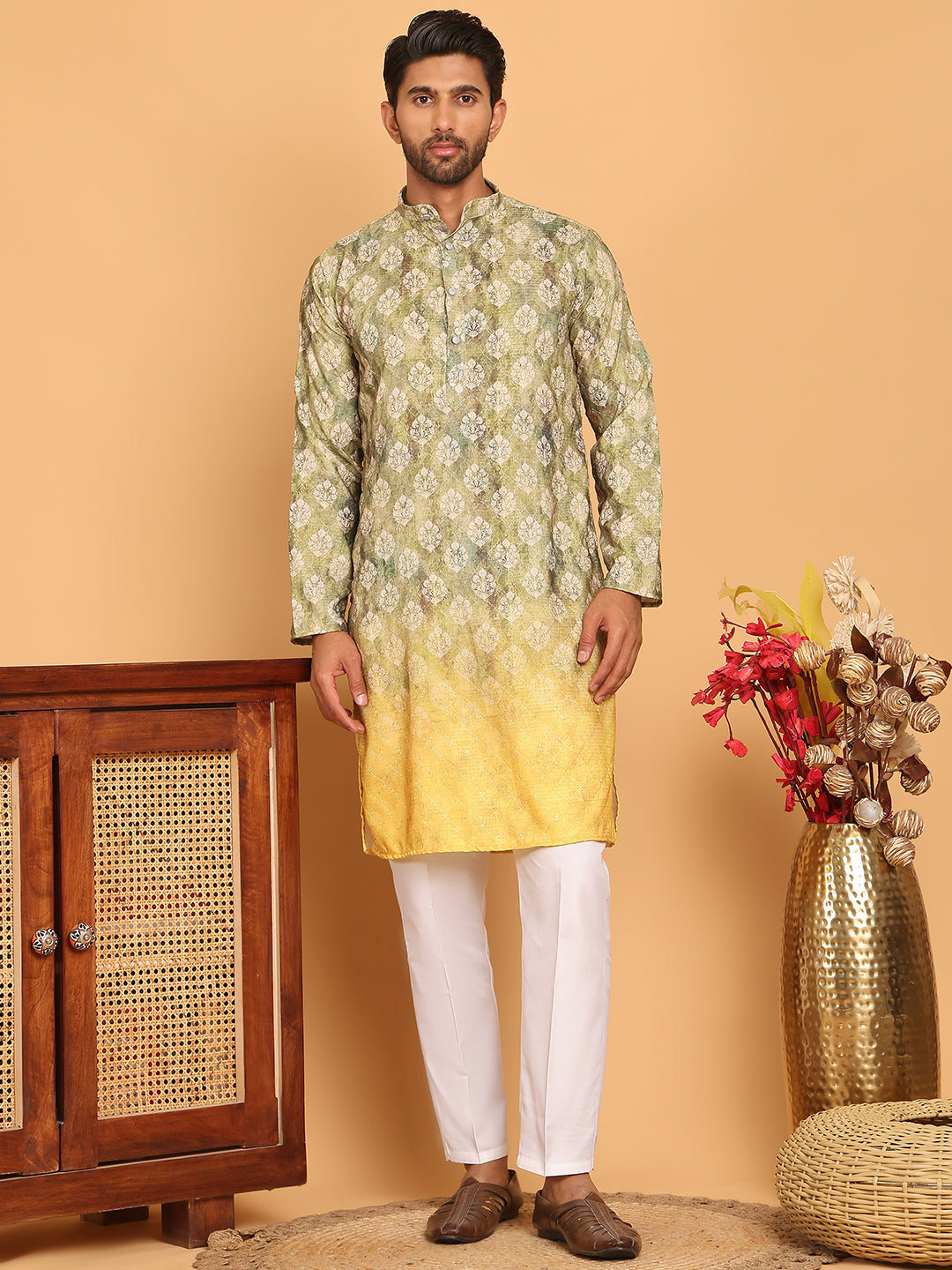 Digital Printed Kurta Pyjama Set ( JOKP P 5104 Green )