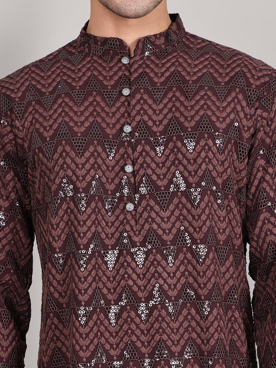Sequin & Embroidered Kurta with Pyjamas ( JOKP P 5107Coffee ) [FF] [N-1]
