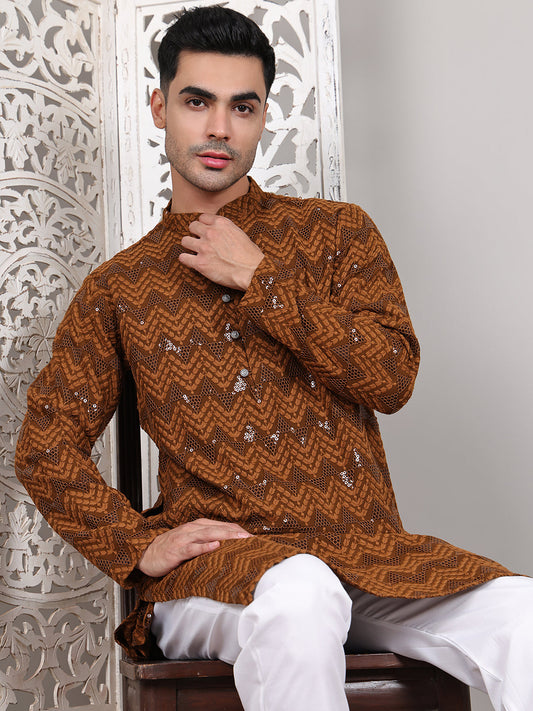 Sequin & Embroidered Kurta with Pyjamas ( JOKP P 5107Mustard ) [FF] [N-1]